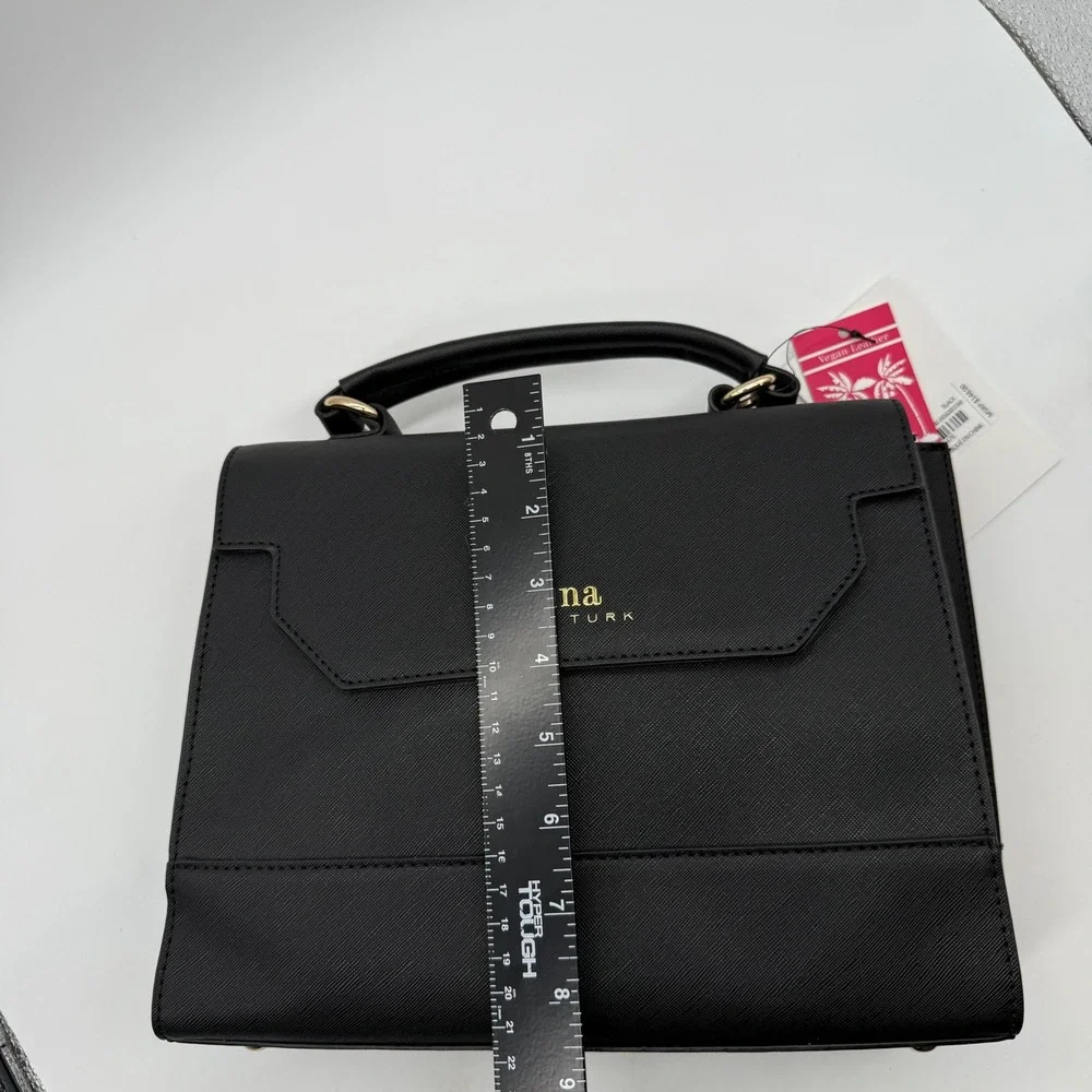 Trina Turk Top Handle Satchel Black Vegan Leather Shoulder‎ Bag $148 retail